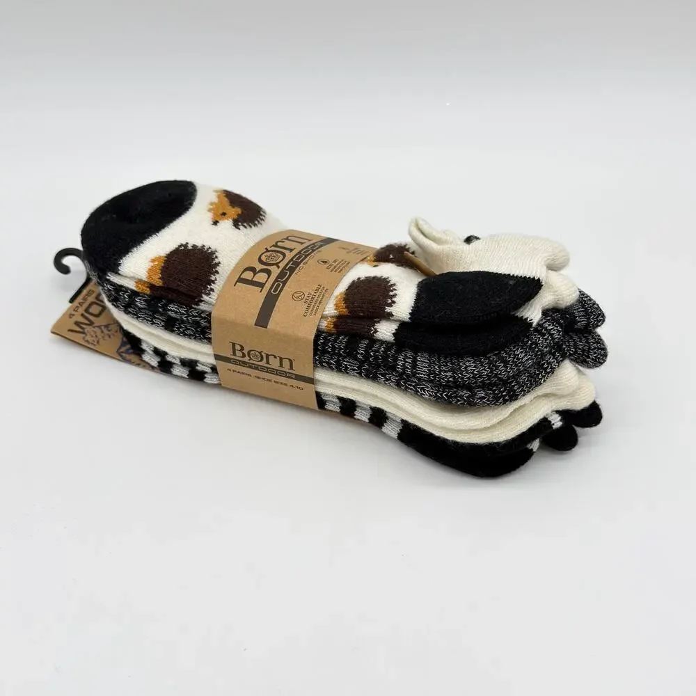 Born Socks Hedgehog 4 Pack Wool Blend Outdoor No Show Women’s Size 4-10 NEW